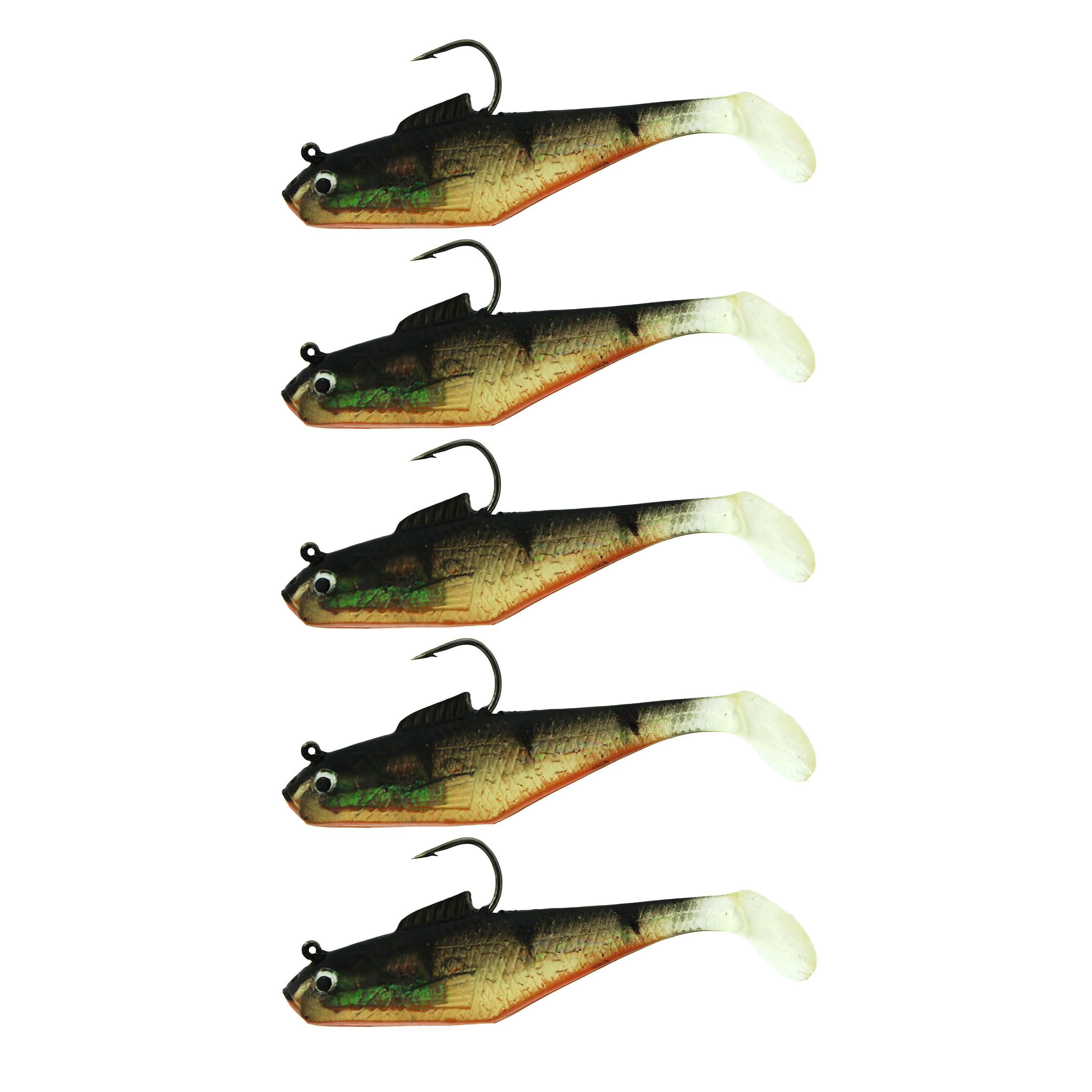 Berkley PowerBait Pre-Rigged Swim Shad, 3, 1/4oz 5Pk, Perch