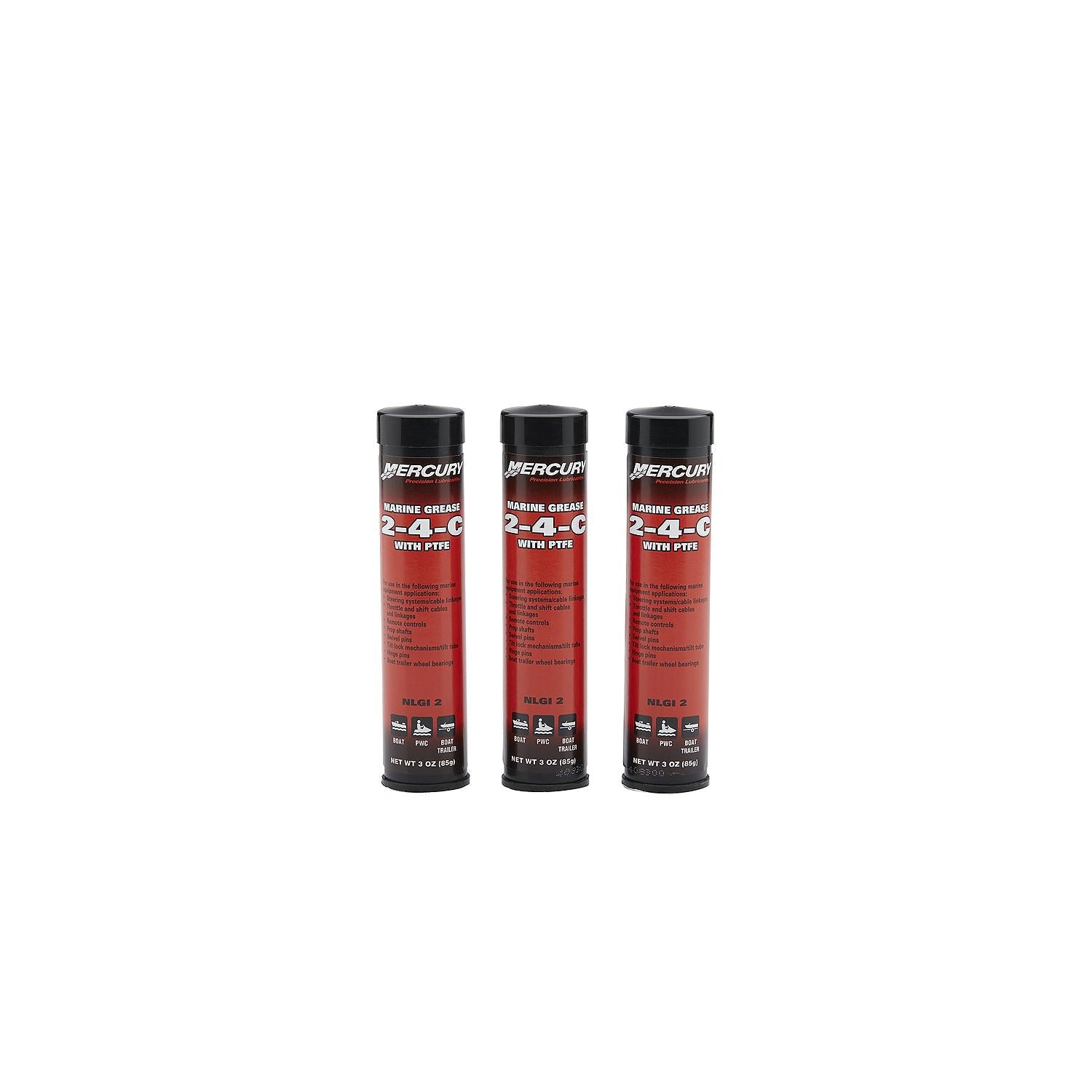 Mercury 802861A1 2-4-C Marine Grease with PTFE, Multi-Purpose Marine Lubricant, 3 oz Cartridges