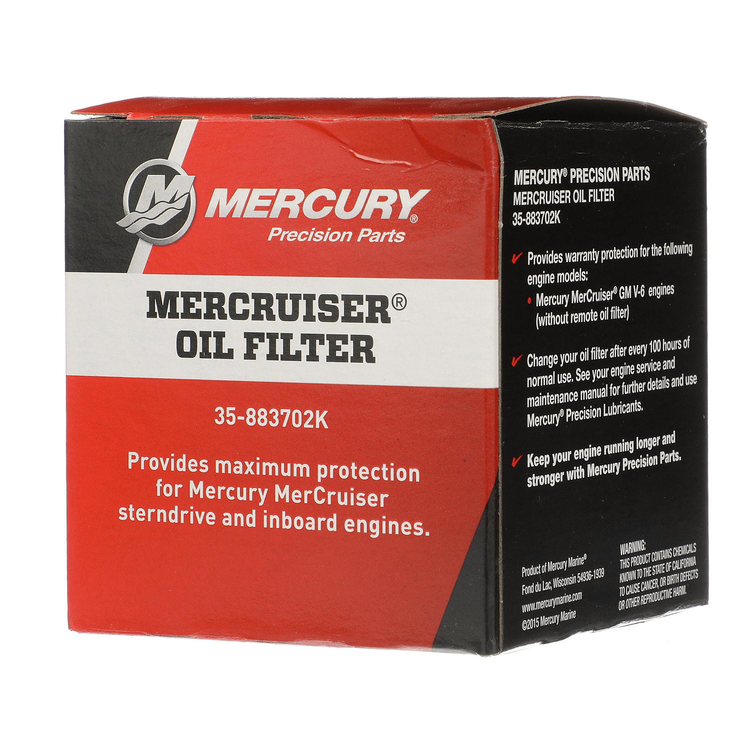 Mercury 883702K Oil Filter for MerCruiser V6 Engines with Oil Filter Mounted to the Engine Block