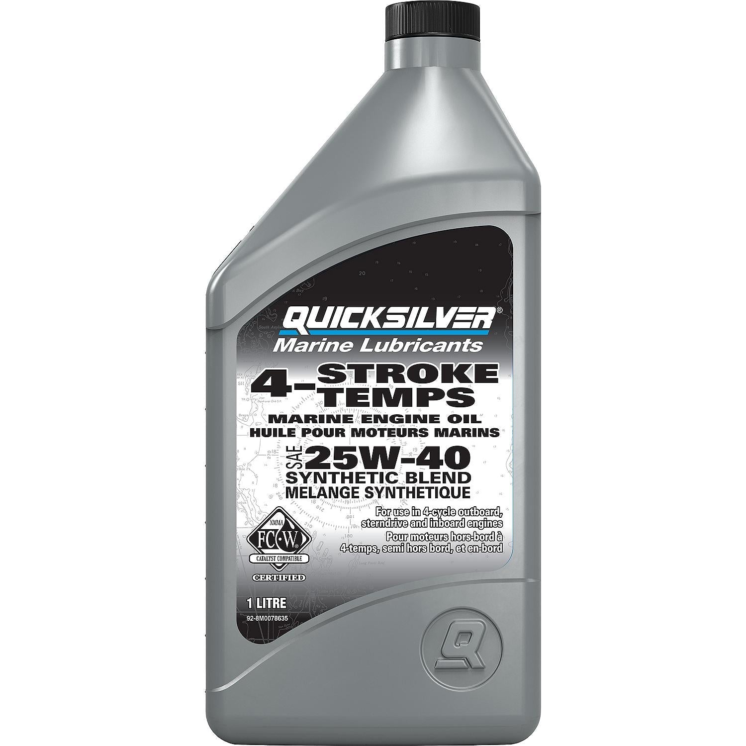 Quicksilver 25W-40 4-Stroke Synthetic Blend Marine Engine Oil, 1 Quart