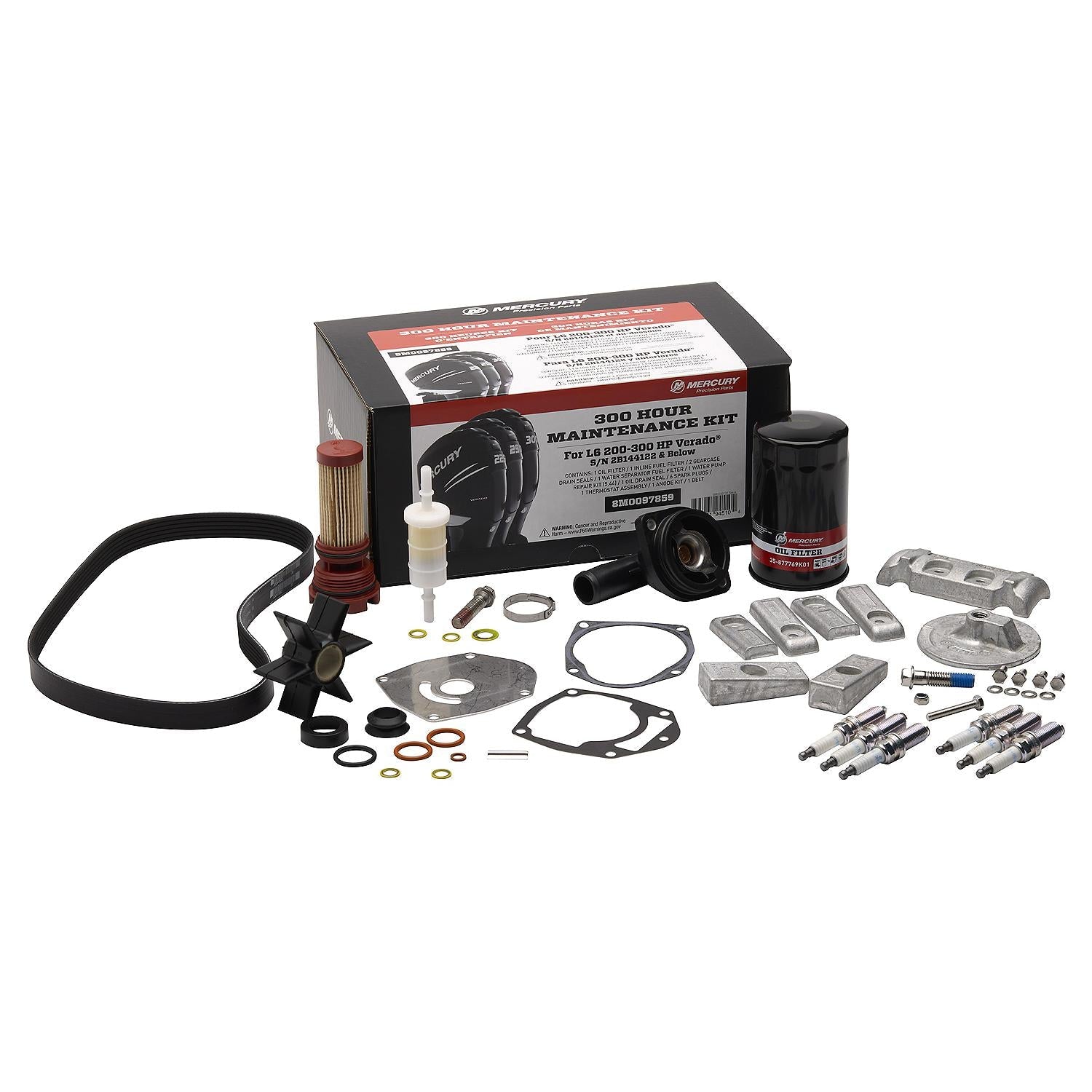 Mercury 8M0097859 L6 200-300hp Verado EFI FourStroke 300 Hour Maintenance Kit with Anodes