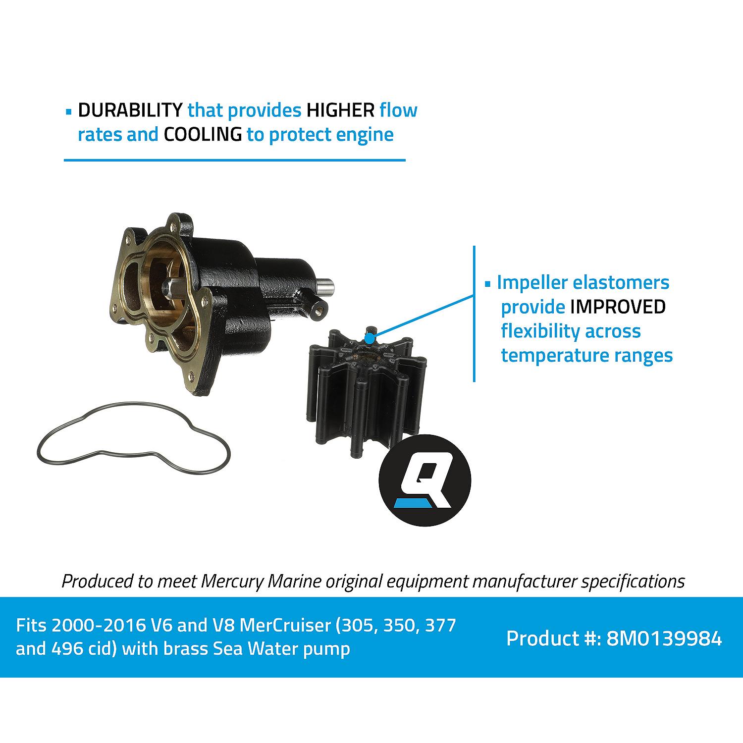 Quicksilver 8M0139984 Brass Water Pump Housing for Select V6 and V8 MerCruiser Engines, 2000-2016