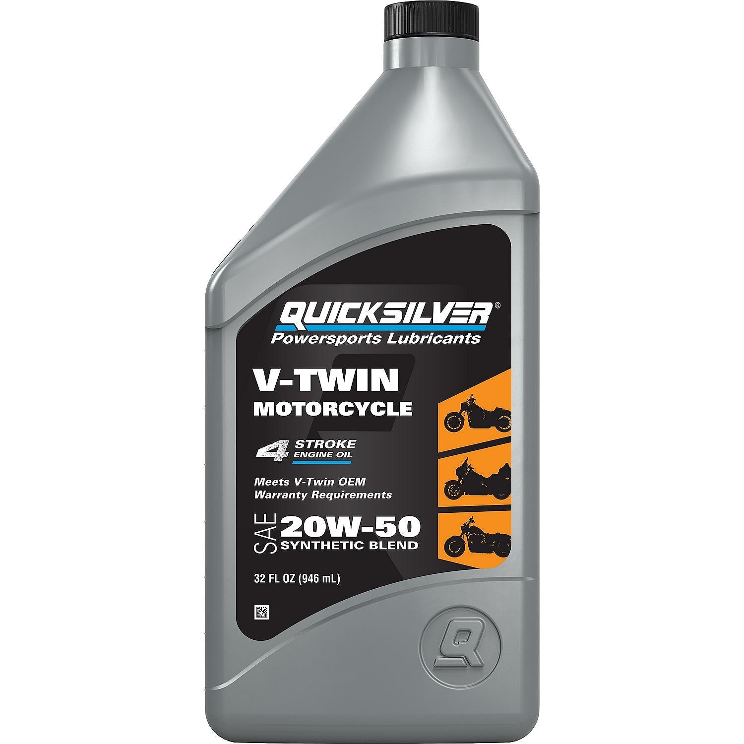 Quicksilver 20W-50 4-Stroke Synthetic Blend Motorcycle Oil, 1 Quart, Qty 6