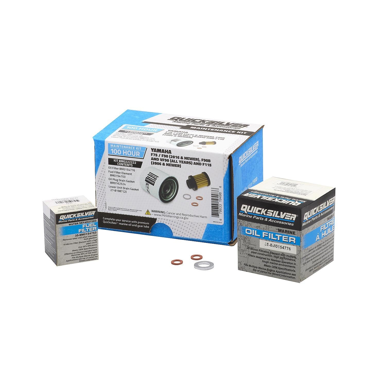 Quicksilver 8M0222222 100 Hour Maintenance Kit for Yamaha F75/F90 for F90B & VF90 and F115 Outboards