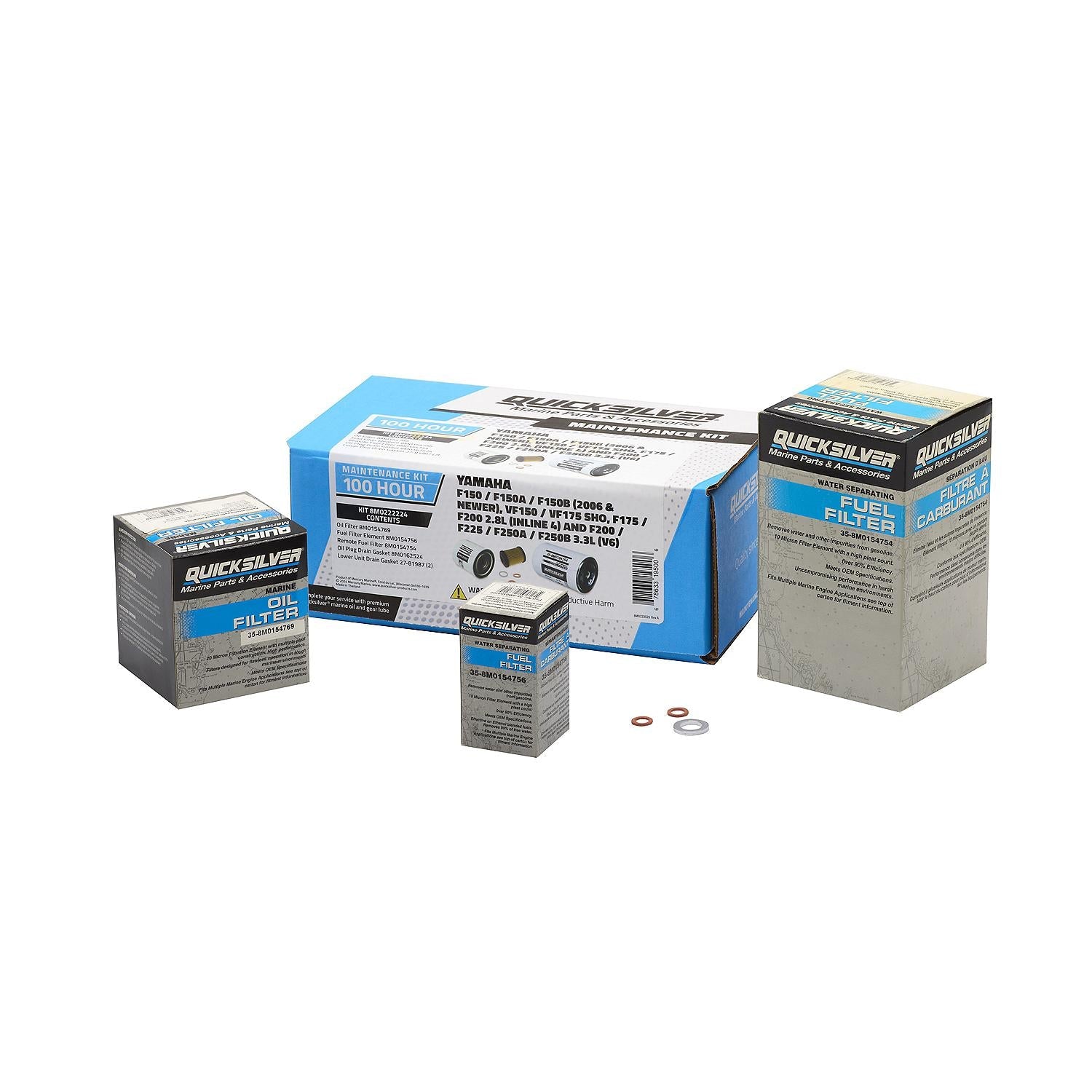 Quicksilver 8M0222224 100 Hour Maintenance Kit for Yamaha Various 150/175/200/225/250 Outboards