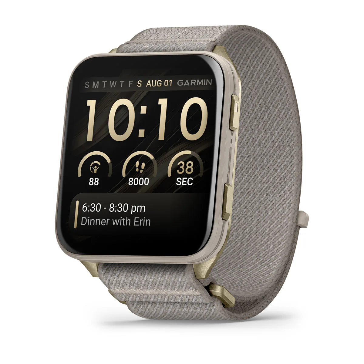 Garmin Venu X1 Soft Gold with Titanium Caseback and French Gray Nylon Band Smartwatch