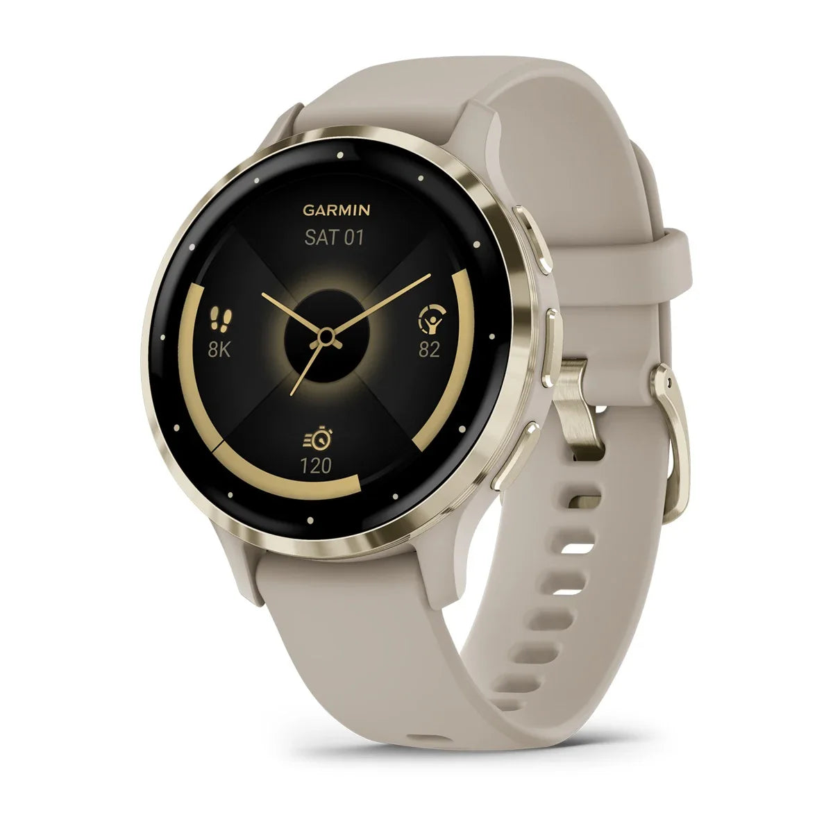 Garmin Venu 3S Soft Gold Stainless Steel Bezel with French Gray Case and Silicone Band Smartwatch