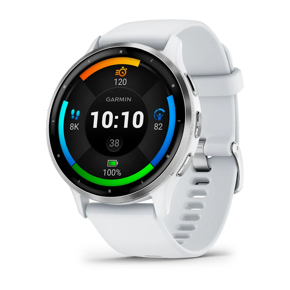 Garmin Venu 3 Silver Stainless Steel Bezel with Whitestone Case and Silicone Band Smartwatch