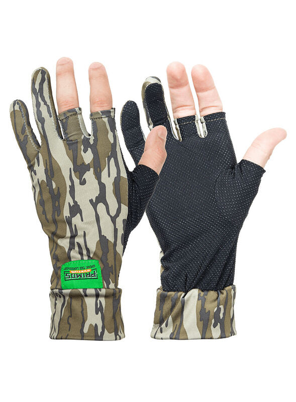 PRIMOS STRETCH FINGERLESS SURE GRIP GLOVES MOSSY OAK BOTTOMLAND