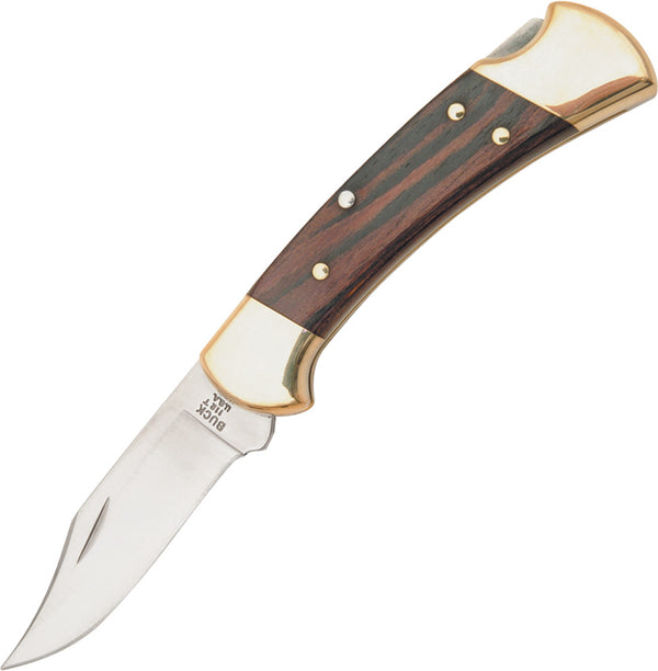 Buck 112 Ranger Folding Hunter Style Lockback 3" Blade, Ebony Wood Handles, Brass Bolsters, Leather Sheath - 2632