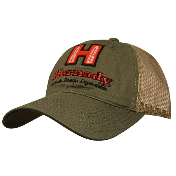 Hornady Cap with Red Hornady Embroidered Logo OSFA Polyester OD Green/Tan