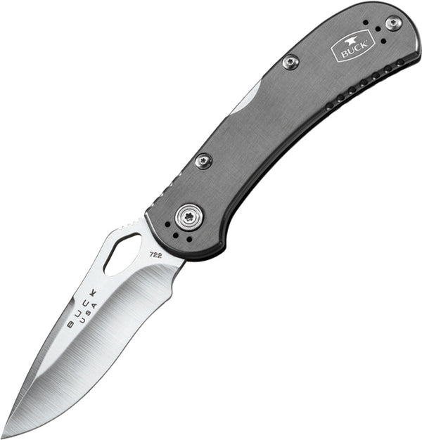 Buck 722 SpitFire Folding Knife 3-1/4" Plain Blade, Gray Aluminum Handles