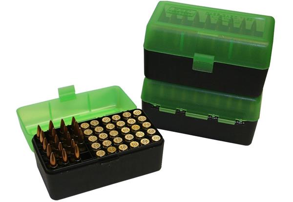 AMMO BOX 50 ROUND FLIP-TOP 223 204 RUGER 6X47 GREEN/BLACK