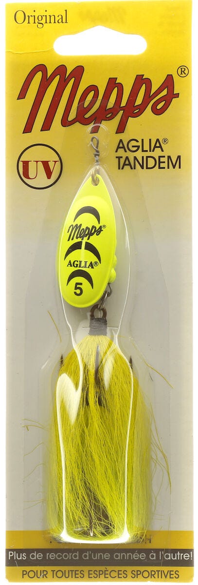 Mepps Aglia Tandem In-Line Spinner -5 7-8oz Bucktail Chartreuse-Chartreuse Tail