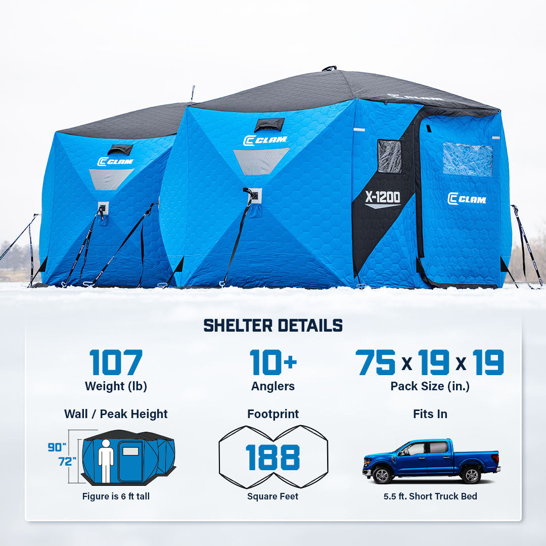 Clam X-1200 Hub Shelter 10 Angler Capacity