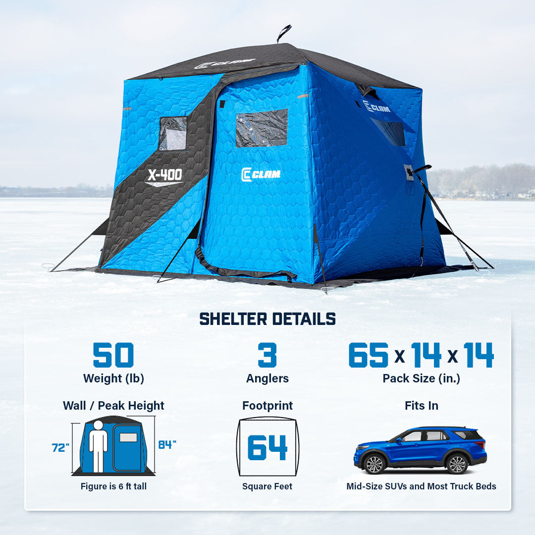Clam X-400 Hub Shelter 3 Angler Capacity