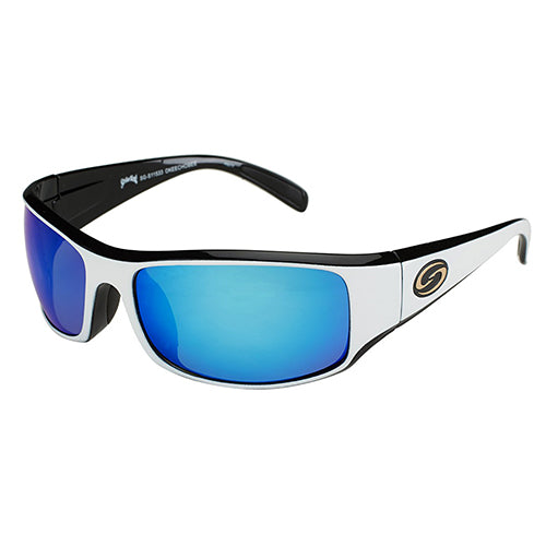 Strike King S-11 Optics Polarized Sunglasses | Okeechobee - White/Black; White Blue Mirror/Gray Base