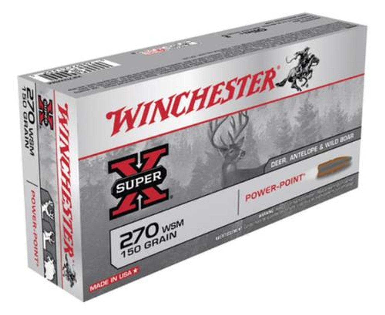 Winchester X270WSM SuperX Rifle Ammo 270 WSM PowerPoint 150 Grains 3150 fps 20 Boxed