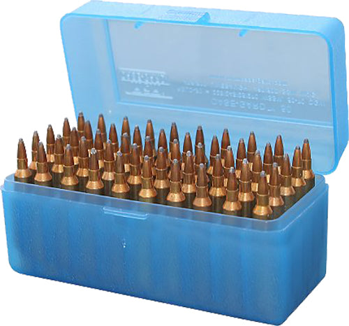 MTM CASE GARD R-50 50 ROUND LARGE AMMO BOX, CLEAR BLUE