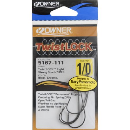 Owner Hooks TwistLOCK Light Strong Shank Hook with CPS Black Size 2/0 4 Pack