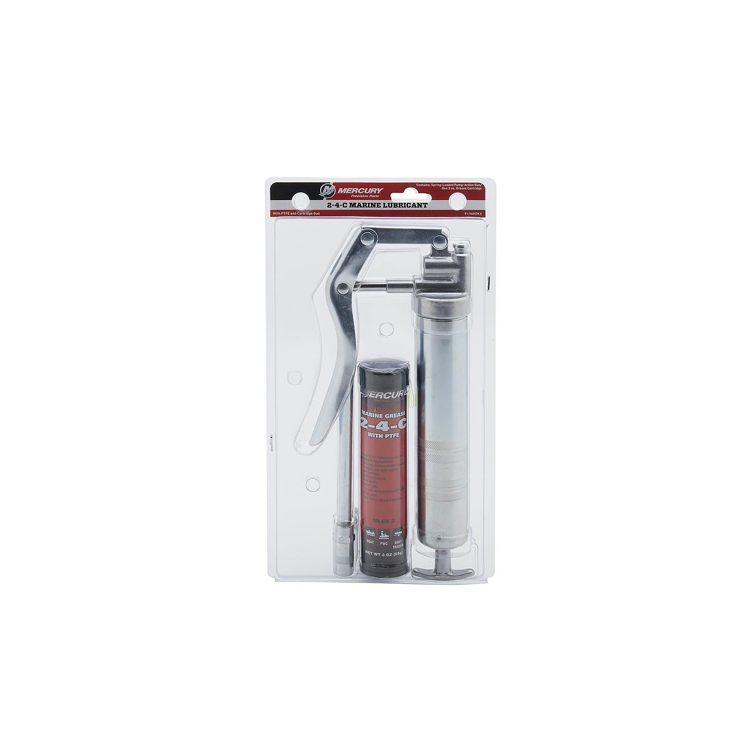 Mercury 74057K5 2-4-C Marine Grease with PTFE , Multi-Purpose Marine Lubricant, 3 oz Cartridge with Grease Gun