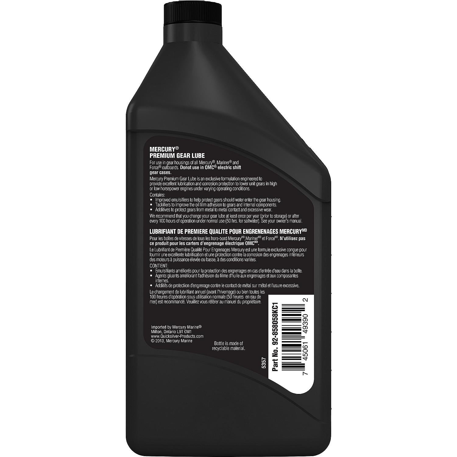 Mercury 80W-90 Premium Gear Lube for Outboards and Sterndrives, 1 Quart