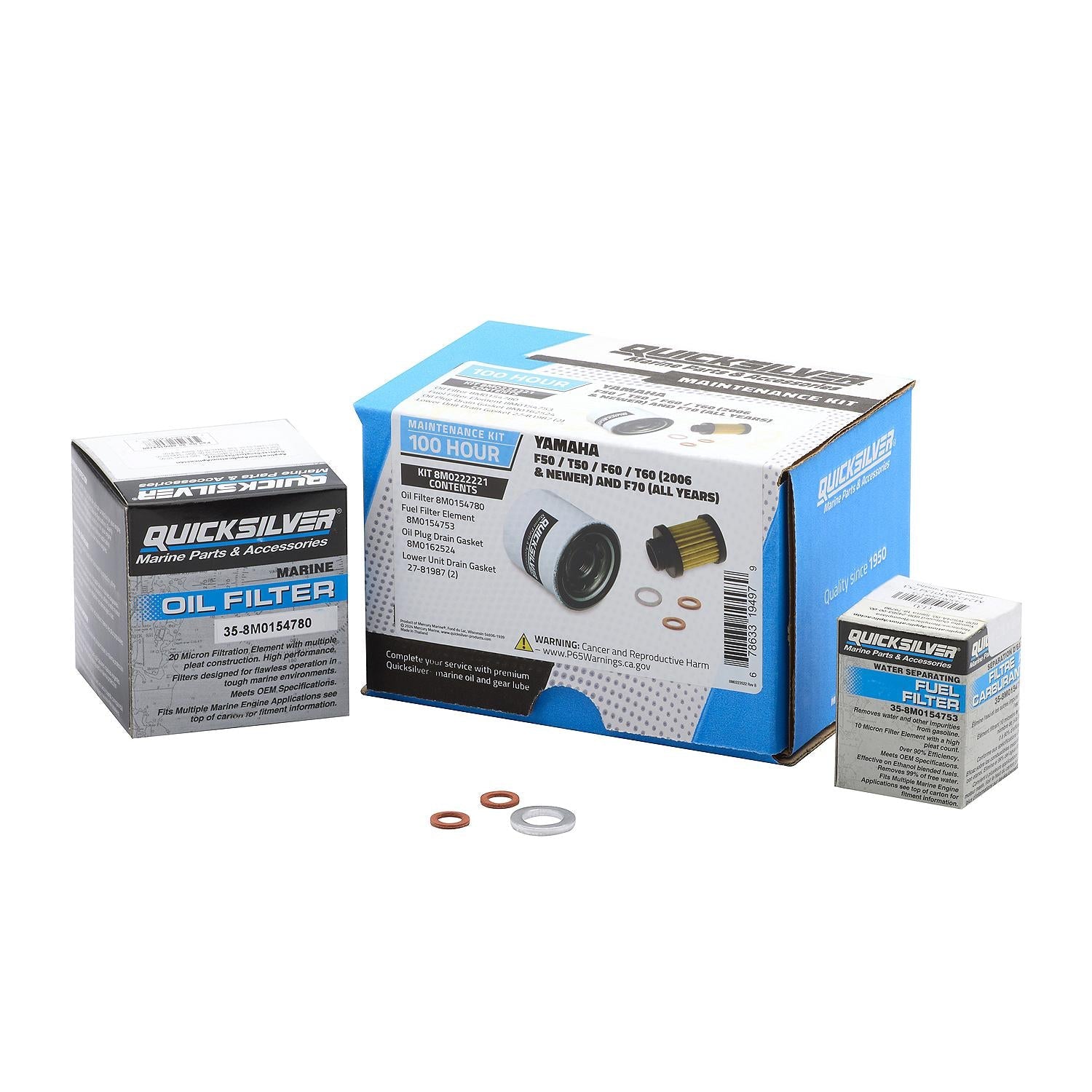 Quicksilver 8M0222221 100 Hour Maintenance Kit for Yamaha F50/T50/F60/T60 and F70 Outboards