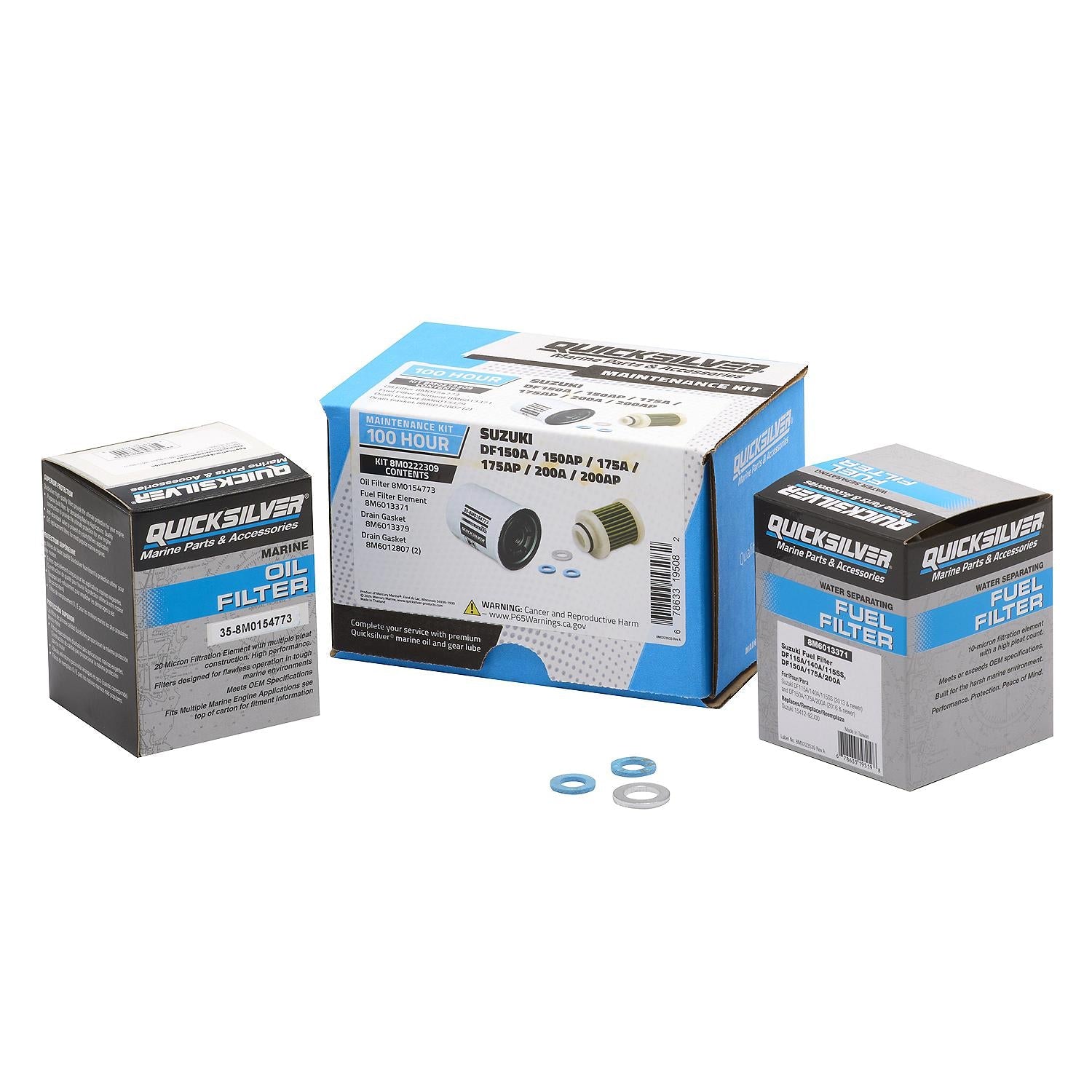Quicksilver 8M0222309 100 Hour Maintenance Kit for Suzuki DF150A/150AP/175A/175AP/200A/200AP Outboards