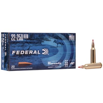 Federal Premium Varmint & Predator Rem 55 Grain Hornady V-Max Brass Cased Centerfire Rifle 20 Rounds