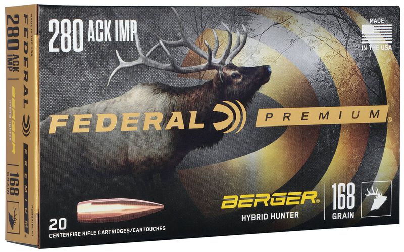 Federal 280 Ackley Imp 168GR Berger Hybrid Hunter Ammo