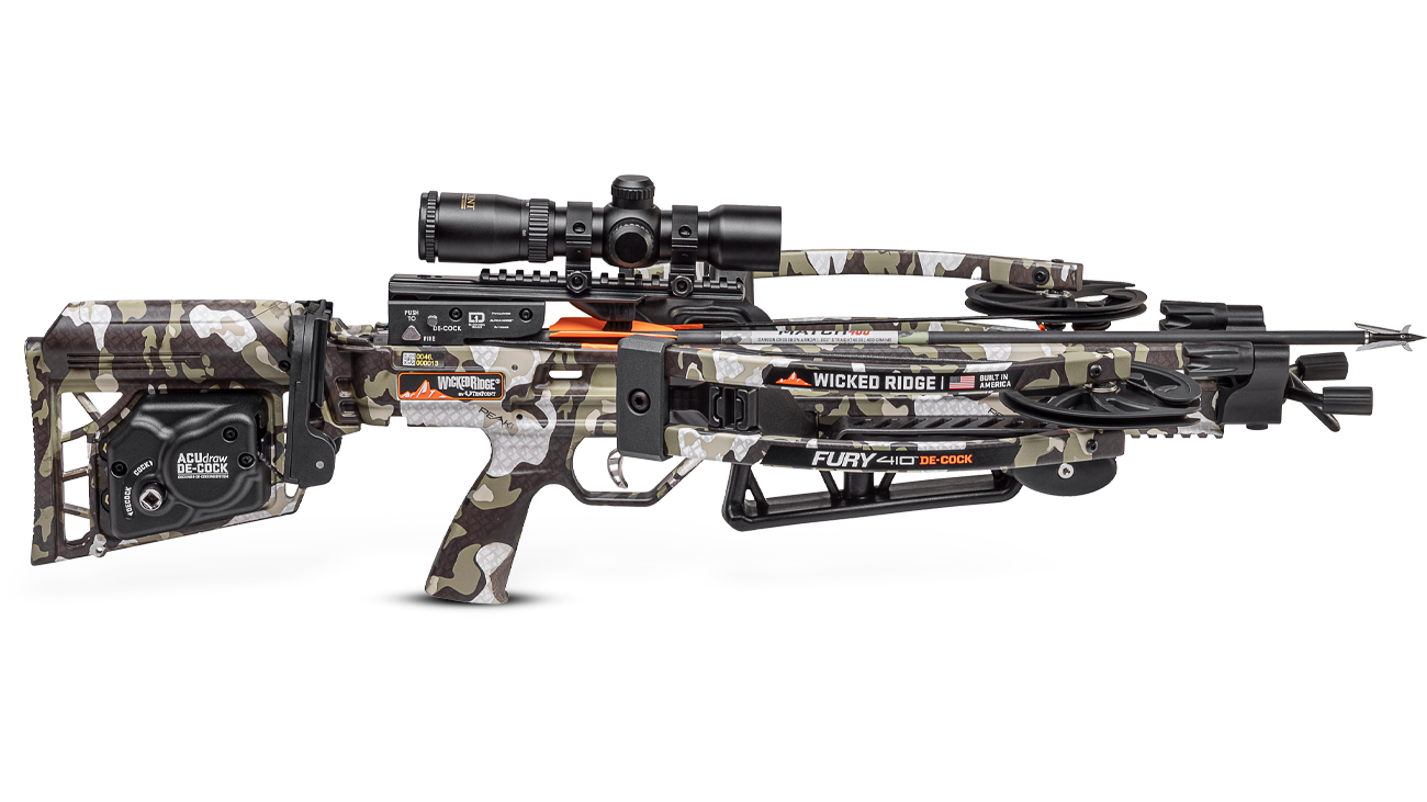 WICKED RIDGE FURY 410 DE-COCK, ACUdraw De-Cock, RangeMaster 100 Scope, Peak XT
