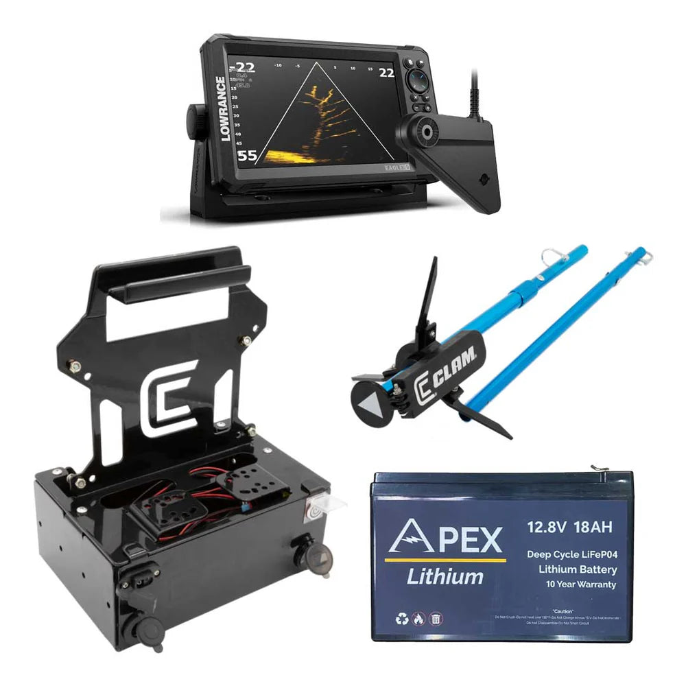 Lowrance Eagle Eye 9" Standard Ice Bundle with Clam Shuttle and Pole