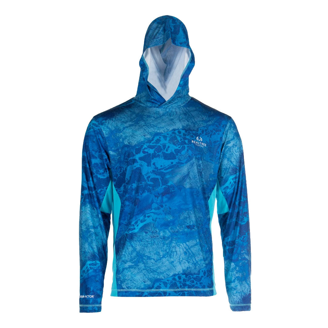 RealTree Wav3 Mens Preformance Blue Camo Hoodie