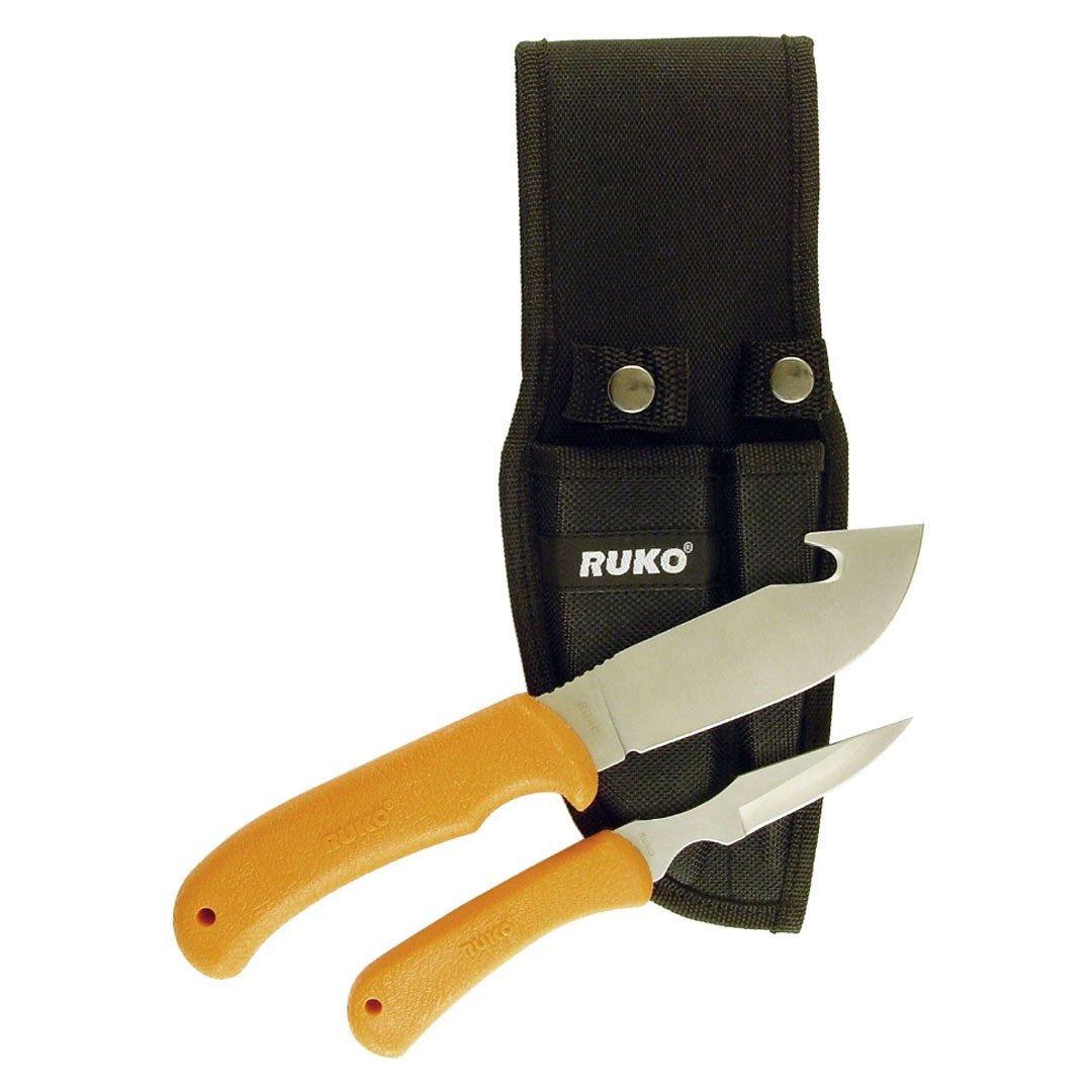 Ruko Outdoors 2 PC Fixed Blade Skinning Knife Set Blaze Orange Polypropylene Handles