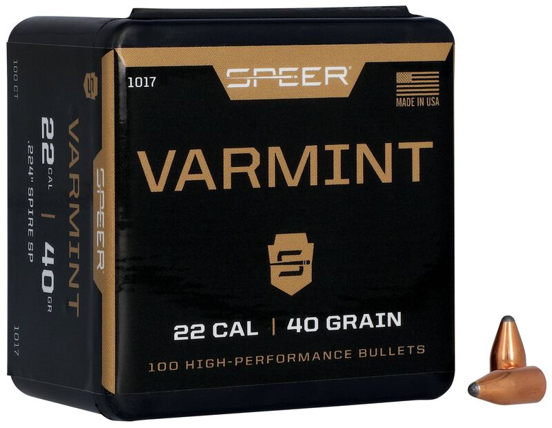 Speer Varmint Soft Point .224 40 grain rifle bullets, 100 count