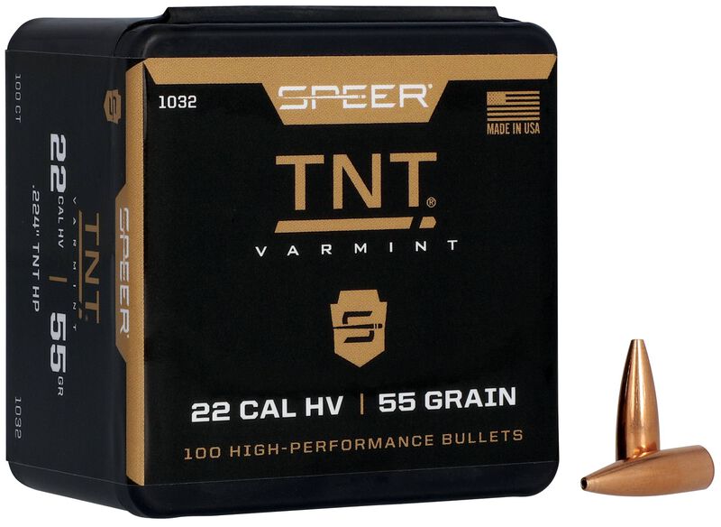 Speer TNT .224 55 grain rifle bullets, 100 count