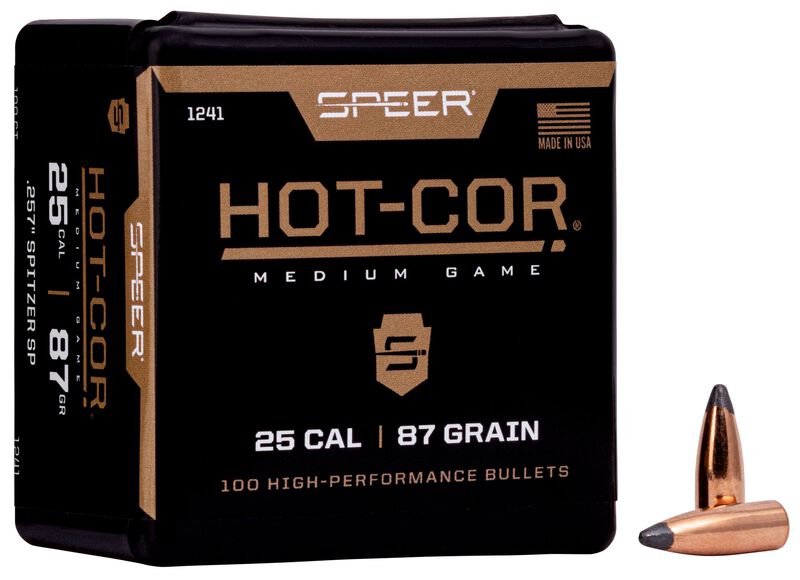 Speer Hot-Cor .257 87 grain rifle bullets, 100 count