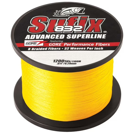 Sufix 832 Advanced Superline Braid Fishing Line 1200 Yd Spool 6 lb Hi-Vis Yellow