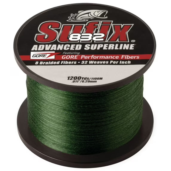 Sufix 832 Advanced Superline Braid Fishing Line 1200yd Spool 50 lb Low-Vis Green