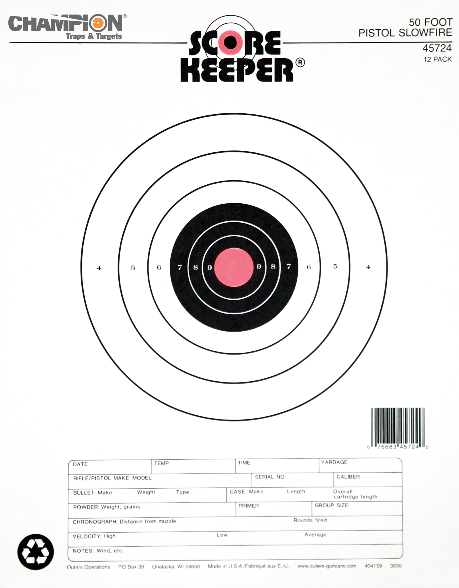 Primos Score Keeper® Fluorescent Orange & Black Bull Targets - 50' Pistol Slow Fire 12 Pack