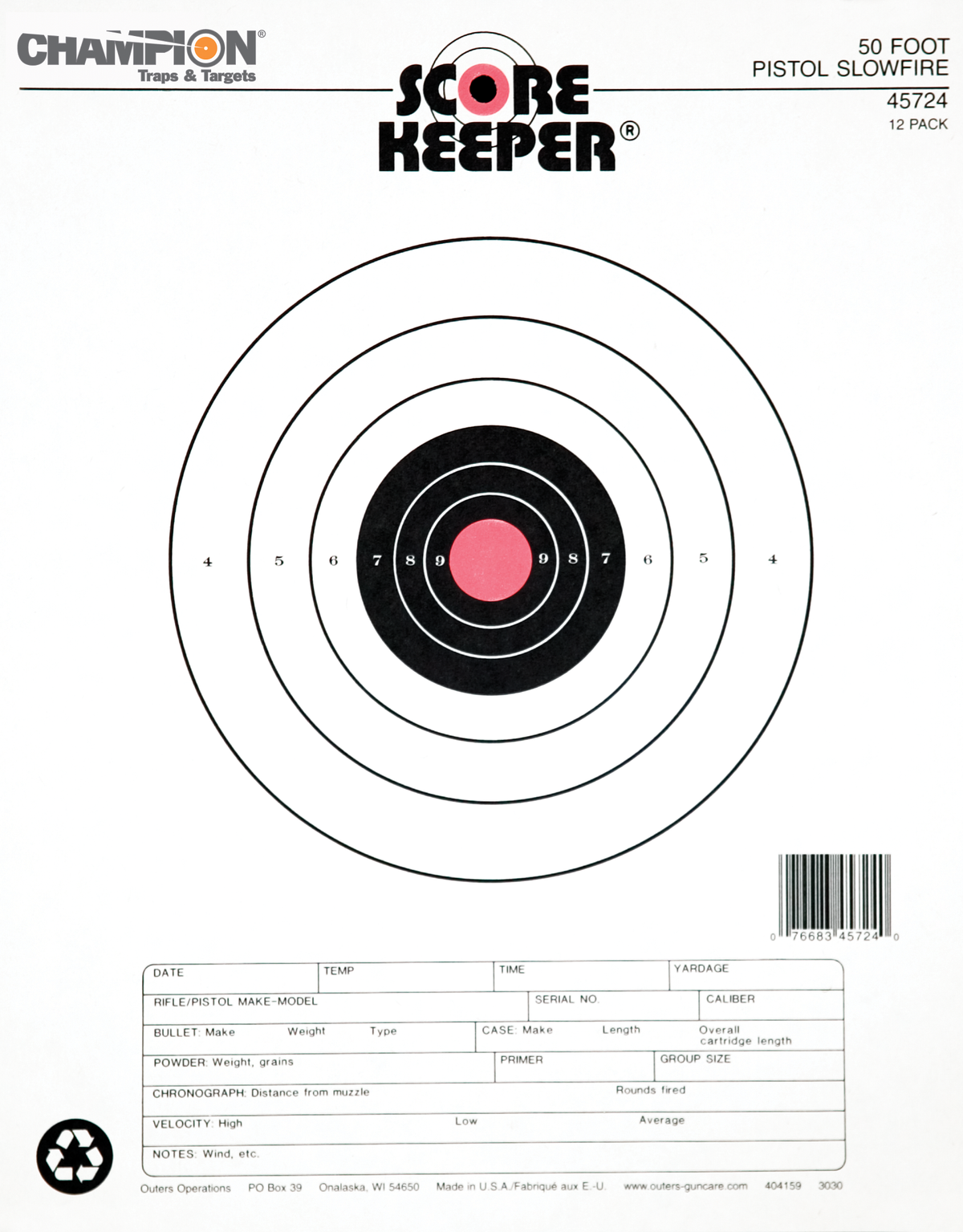 Primos Score Keeper® Fluorescent Orange & Black Bull Targets - 50 yd. Small Bore 12 Pack Notebook