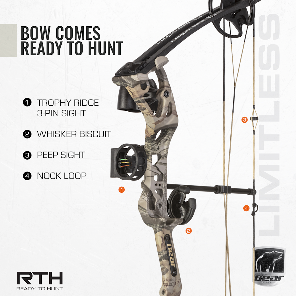 Bear Archery Limitless RTH Compound Bow - Tan / Right Hand / 25-50