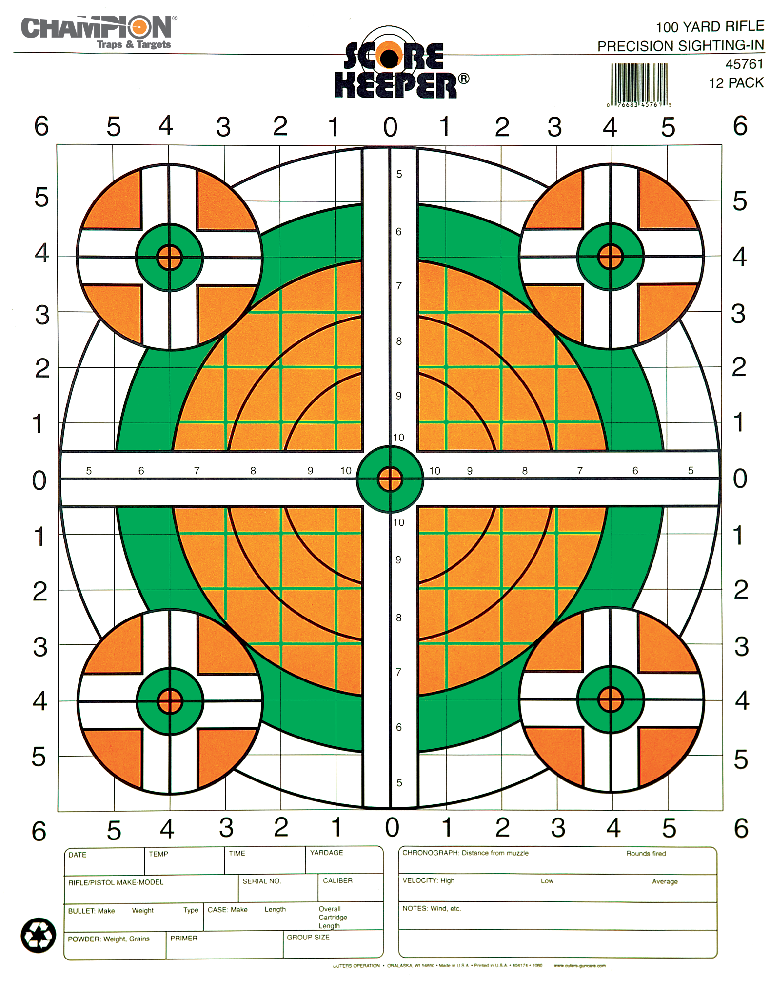 Primos Score Keeper® Fluorescent Orange & Green Bull Targets - 25 yd. Pistol Slow Fire / 12