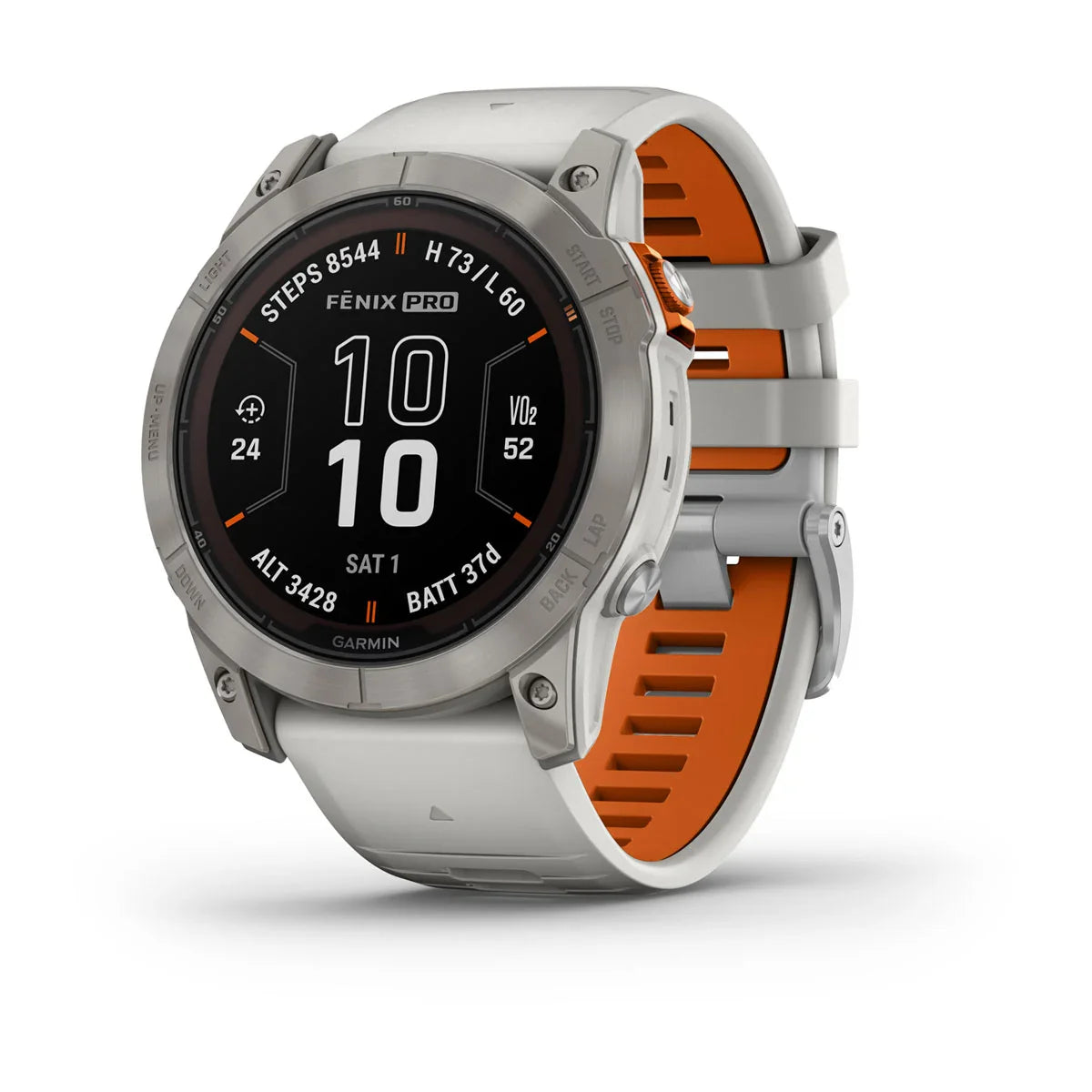 Garmin fēnix 7X Pro – Sapphire Solar Edition Titanium with Fog Gray/Ember Orange Band