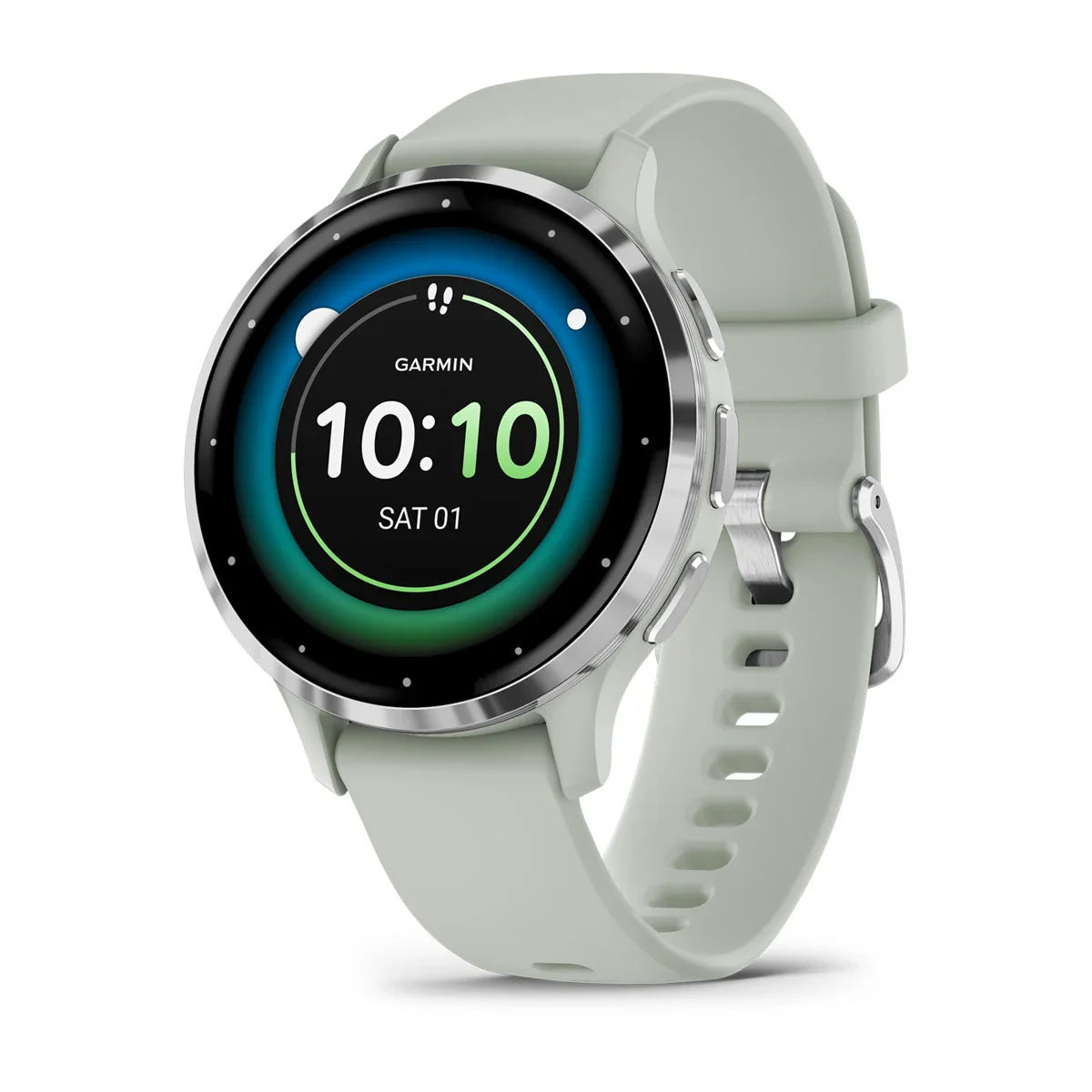 Garmin Venu 3S Silver Stainless Steel Bezel with Sage Gray Case and Silicone Band Smartwatch