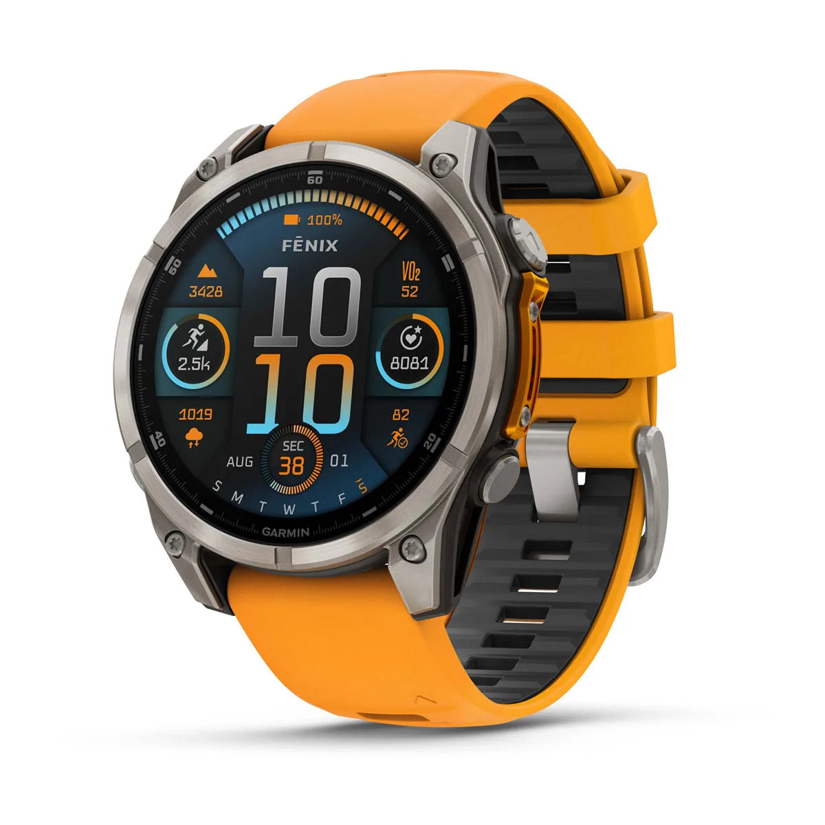 Garmin fēnix 8 – 47 mm AMOLED Sapphire Titanium with Spark Orange / Graphite Silicone Band