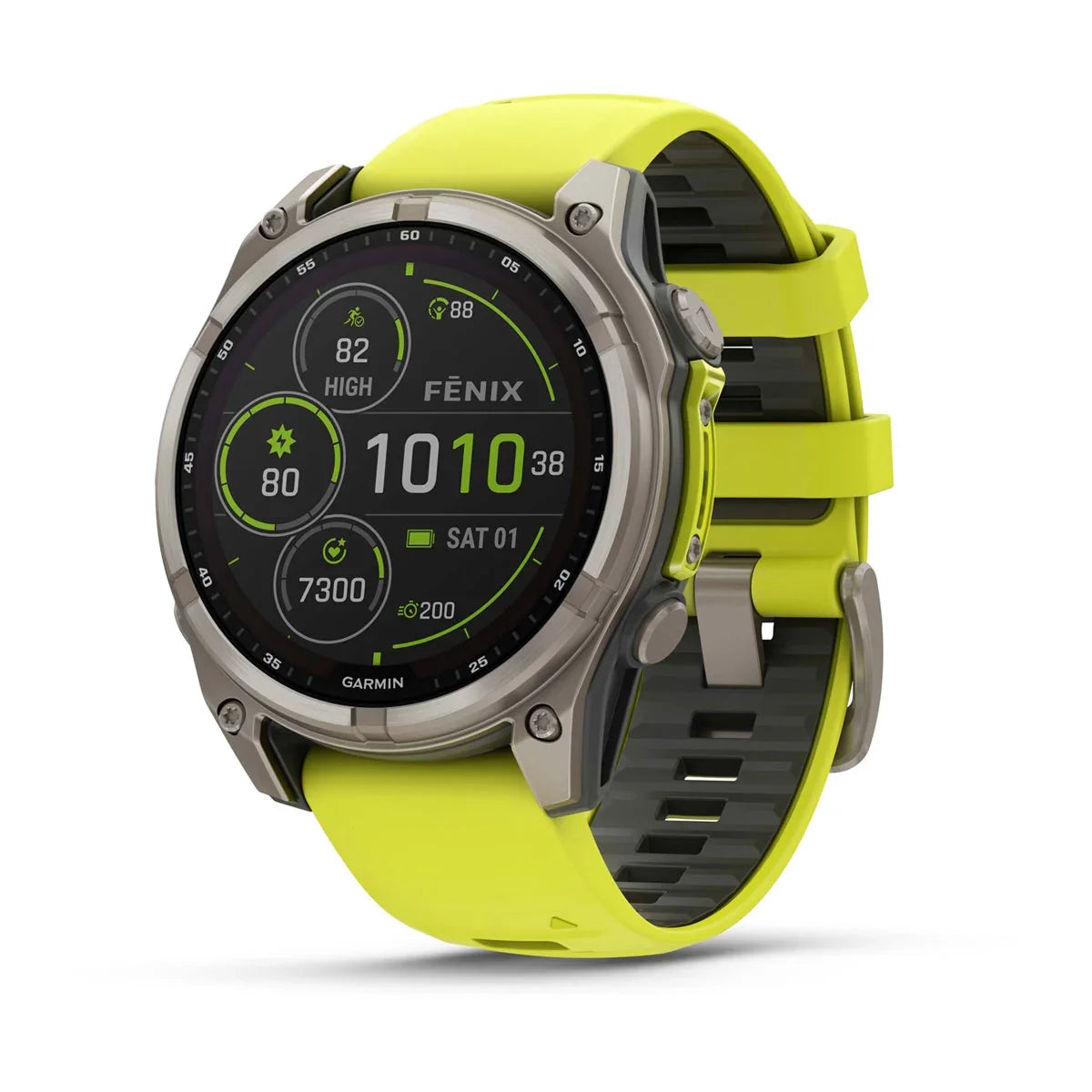 Garmin fēnix 8 – 47 mm Solar Sapphire Titanium with Amp Yellow / Graphite Silicone Band