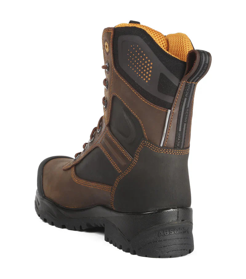 Acton Thor Brown 8" Leather Work Boots with Slip Resisting Outsole