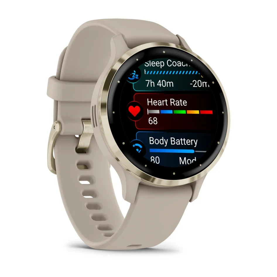 Garmin Venu 3S Soft Gold Stainless Steel Bezel with French Gray Case and Silicone Band Smartwatch