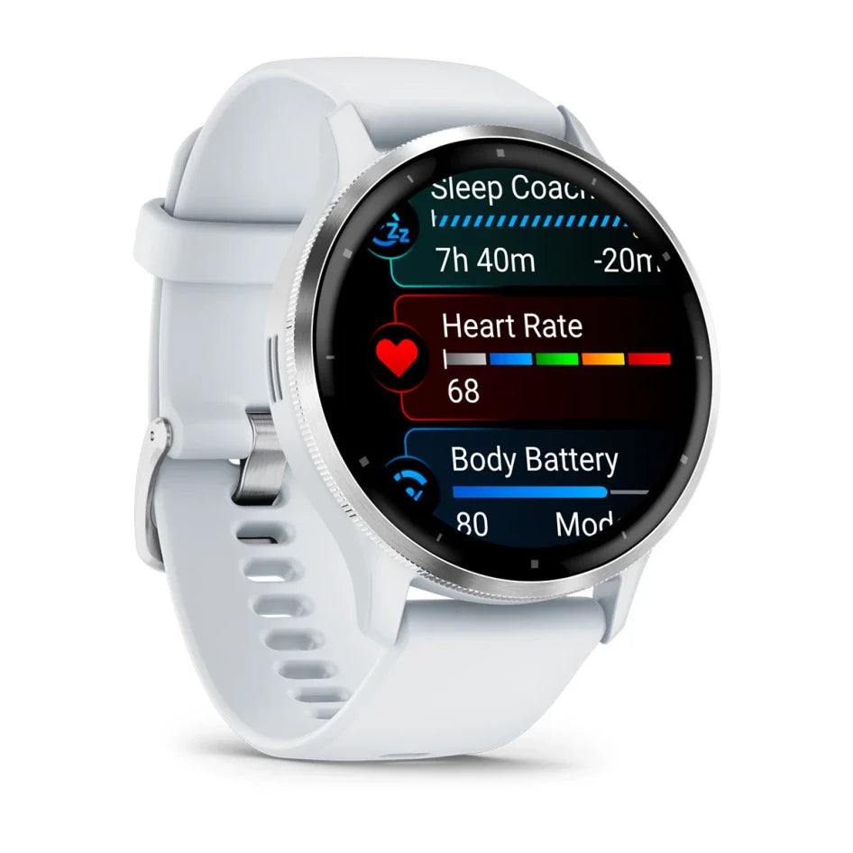 Garmin Venu 3 Silver Stainless Steel Bezel with Whitestone Case and Silicone Band Smartwatch